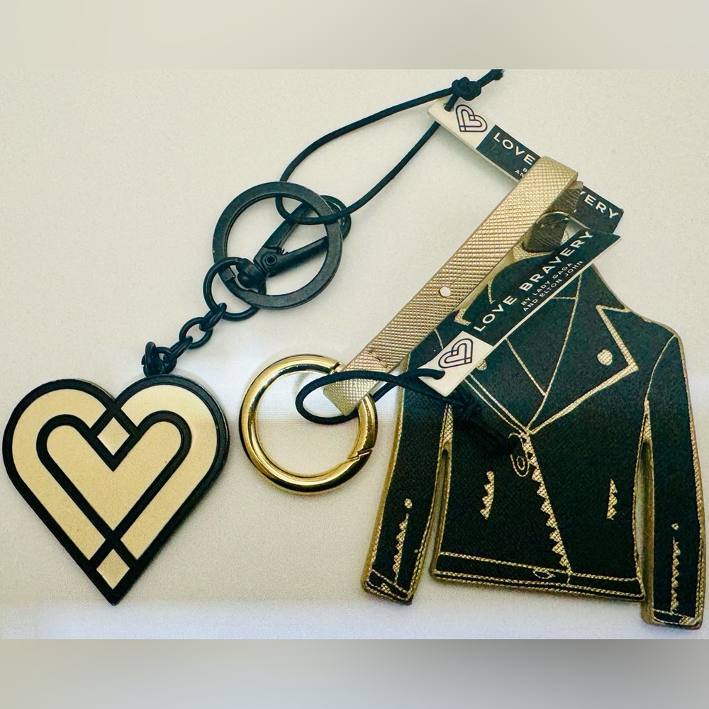 NWT Lady GaGa Love Bravery Keychains Heart Shaped & Faux Moto Jacket
